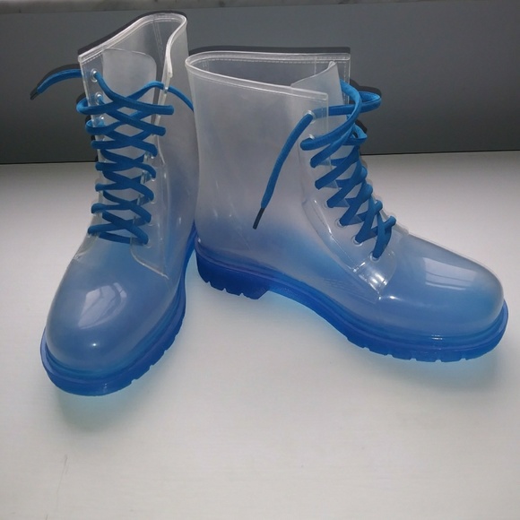 Shoes Clear Jelly Blue Lace Up Combat Rain Boots Size 9 Poshmark